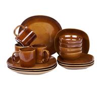 Beliani Set Of 16 Dinnerware Turmeric Stoneware Golden Brown