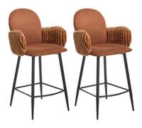 Beliani Set Of 2 Bar Chairs Amity Fabric Brown