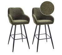 Beliani Set Of 2 Bar Chairs Casmalia Boucle Dark Green