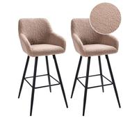 Beliani Set Of 2 Bar Chairs Casmalia Boucle Taupe