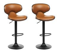 Beliani Set Of 2 Bar Chairs Conway Swivel Faux Leather Golden Brown