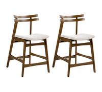 Beliani Set Of 2 Bar Chairs Cynthiana Wood Brown/ Light Beige
