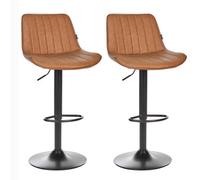 Beliani Set Of 2 Bar Chairs Dubrovnik Swivel Faux Leather Golden Brown