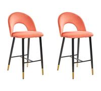 Beliani Set Of 2 Bar Chairs Falton Velvet Coral, Red