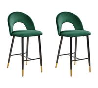 Set of 2 Bar Chairs FALTON Velvet Emerald Green
