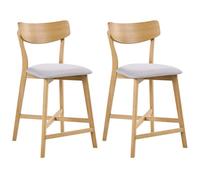 Beliani Set Of 2 Bar Chairs Holly Wood Light Brown/ Grey