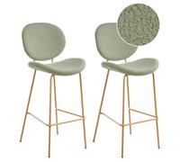 Beliani Set Of 2 Bar Chairs Luana Boucle Light Green