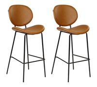 Beliani Set Of 2 Bar Chairs Luana Faux Leather Golden Brown
