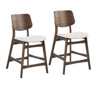 Beliani Set Of 2 Bar Chairs Mayer Wood Off-White/ Brown