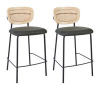 Beliani Set Of 2 Bar Chairs Mayetta Rattan Dark Green