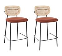 Beliani Set Of 2 Bar Chairs Mayetta Rattan Orange