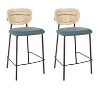 Set of 2 Bar Chairs MAYETTA Rattan Teal