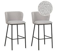 Beliani Set Of 2 Bar Chairs Mina Boucle Light Grey