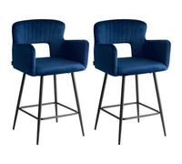 Beliani Set Of 2 Bar Chairs Sanilac Velvet Navy Blue, Blue