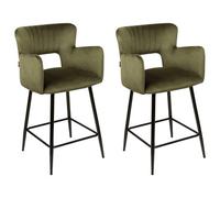 Set of 2 Bar Chairs SANILAC Velvet Olive Green