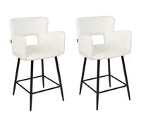 Beliani Set Of 2 Bar Chairs Sanilac Velvet White