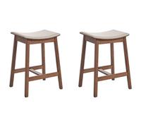 Beliani Set Of 2 Bar Stools Dixon Wood Dark Brown/ Beige