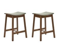 Beliani Set Of 2 Bar Stools Dixon Wood Dark Brown/ Green