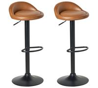 Set of 2 Bar Stools MEEDER Swivel Faux Leather Brown