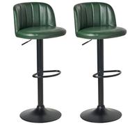 Beliani Set of 2 Bar Stools VLORE Faux Leather Swivel Dark Green, Green