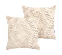 Beliani Set of 2 Boho Throw Cushions Decorative Pillows Cotton 45 x 45 cm Off-White Catalpa