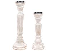 Beliani Set Of 2 Candle Holders Darwa 30/40 Cm Mango Wood Light Brown