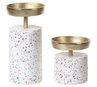 Beliani Set Of 2 Candle Holders Kaengan 13/24 Cm Stone Terrazzo Effect Gold