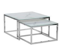 Beliani Set of 2 Coffee Tables BREA Tempered Glass White Marble, White