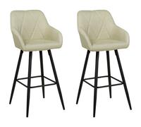 Beliani Set Of 2 Darien Bar Stools With Armrests & Footrest, Fabric, Light Green