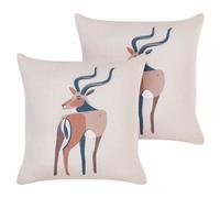 Beliani Set Of 2 Decorative Cushions Abal 45 X 45 Cm Beige Animal Pattern