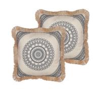 Beliani Set Of 2 Decorative Cushions Agrimony 45 X 45 Cm Black Oriental Pattern