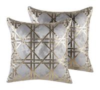 Beliani Set Of 2 Decorative Cushions Cassia 45 X 45 Cm Grey Geometric Pattern