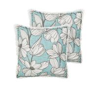 Set of 2 Decorative Cushions CYANOTIS Cotton 45 x 45 cm Light Blue Floral Pattern