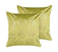Beliani Set Of 2 Decorative Cushions Deliciosa Velvet 45 X 45 Cm Light Green Plant Pattern