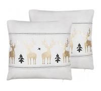 Beliani Set Of 2 Decorative Cushions Donner Cotton 45 X 45 Cm White Christmas Motif