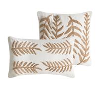 Beliani Set Of 2 Decorative Cushions Garcinia Cotton 30 X 50 Cm 45 X 45 Cm White Floral Pattern
