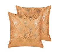 Beliani Set Of 2 Decorative Cushions Hoya Cotton 45 X 45 Cm Orange Geometric Pattern