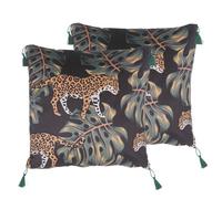Beliani Set Of 2 Decorative Cushions Kuhi Velvet 45 X 45 Cm Black Animal Pattern