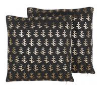 Beliani Set Of 2 Decorative Cushions Leroy Cotton 45 X 45 Cm Black Christmas Pattern