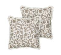 Beliani Set Of 2 Decorative Cushions Livistona Cotton 45 X 45 Cm White Floral Pattern