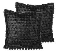 Beliani Set Of 2 Decorative Cushions Lobelia Faux Leather 45 X 45 Cm Black Solid
