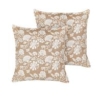 Beliani Set Of 2 Decorative Cushions Notelea Cotton 45 X 45 Cm Beige Floral Pattern