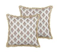 Beliani Set Of 2 Decorative Cushions Omorika Cotton 45 X 45 Cm White Floral Pattern