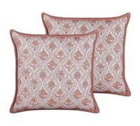 Beliani Set Of 2 Decorative Cushions Picea Velvet 45 X 45 Cm Red Floral Pattern