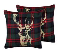 Beliani Set Of 2 Cushions Rudolph 45 X 45 Cm Checked Animal Red Green Gold Blue Black