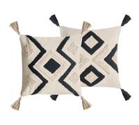 Set of 2 Decorative Cushions SARACA Cotton 45 x 45 cm Black/ Beige Geometric Pattern