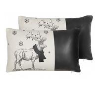 Beliani Set Of 2 Cushions Sven Faux Leather 30 X 50 Cm Animal Black