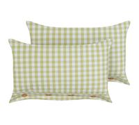 Beliani Set Of 2 Decorative Cushions Talya 40 X 60 Cm Olive Green Checked
