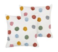 Beliani Set Of 2 Decorative Cushions Wallflower Cotton 45 X 45 Cm White