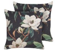 Beliani Set Of 2 Decorative Cushions Zahriye 45 X 45 Cm Black Floral Pattern